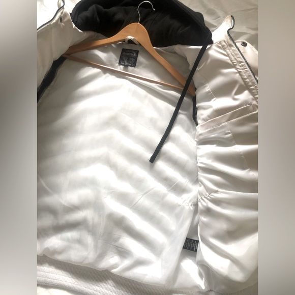 Raw blue white padded polyester jacket black sleeves black hood - Picture 3 of 6